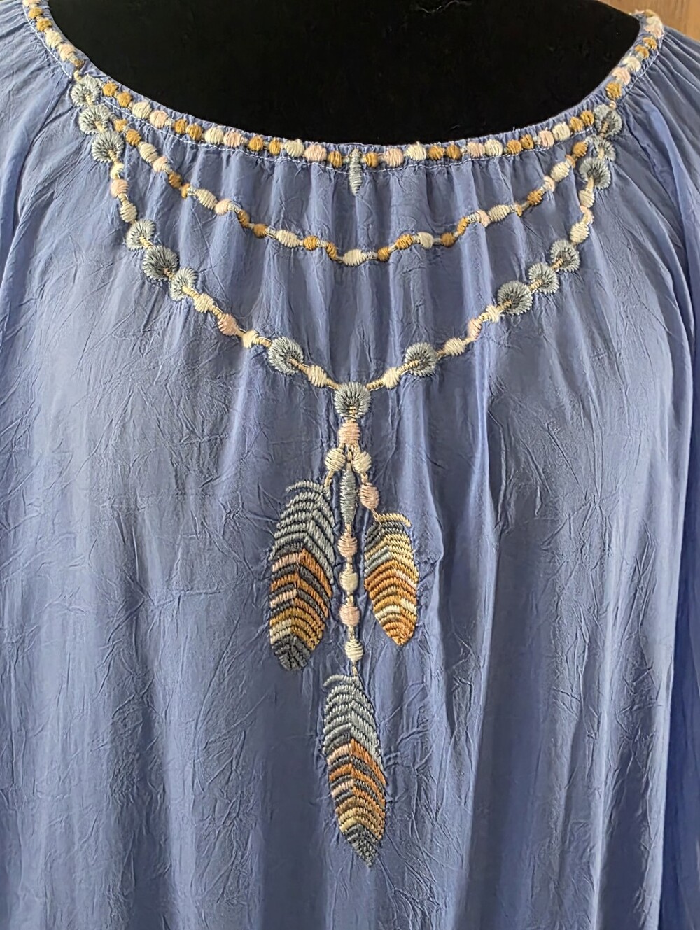 Johnny Was Indina Blouse Small Blue Floral Embroidered Boho Poncho Chic - Picture 8 of 10